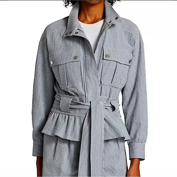 VERONICA BEARD York Striped Belted Seersucker Jacket - Picture 5 of 12